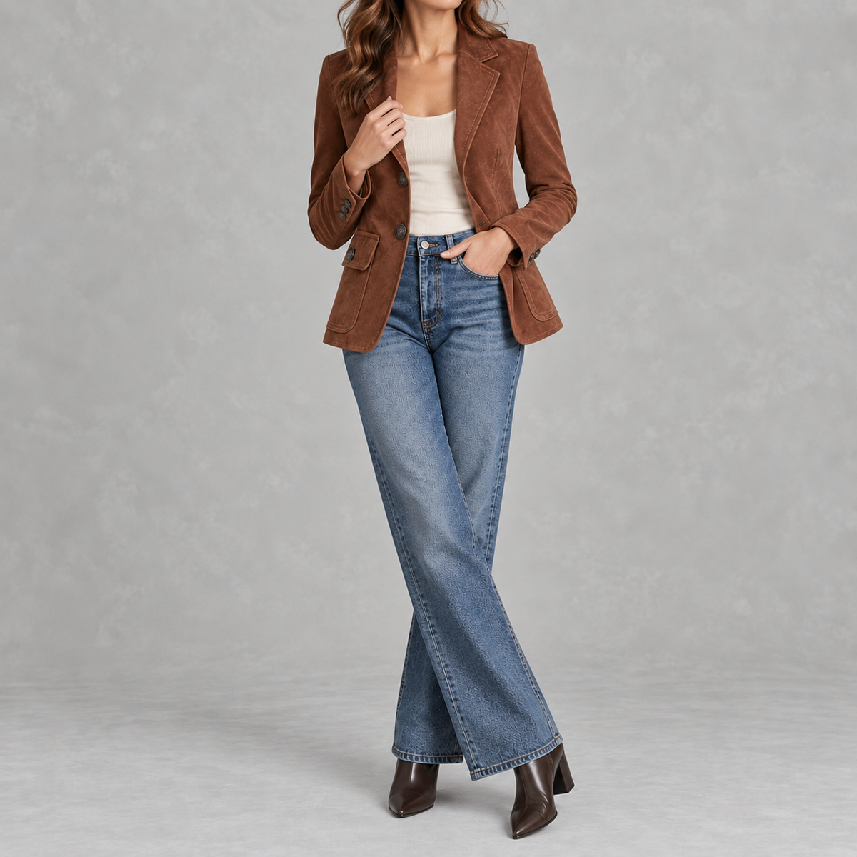 Women’s Suede Blazer – Lapel Collar Tailored Jacket with Soft Suede-Style Finish