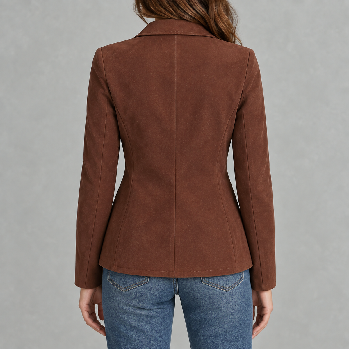 Women’s Suede Blazer – Lapel Collar Tailored Jacket with Soft Suede-Style Finish