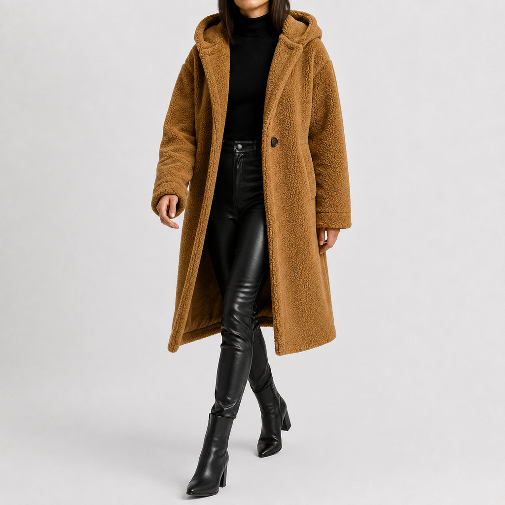 Women’s Teddy Coat – Longline Faux Fur Plush Winter Coat
