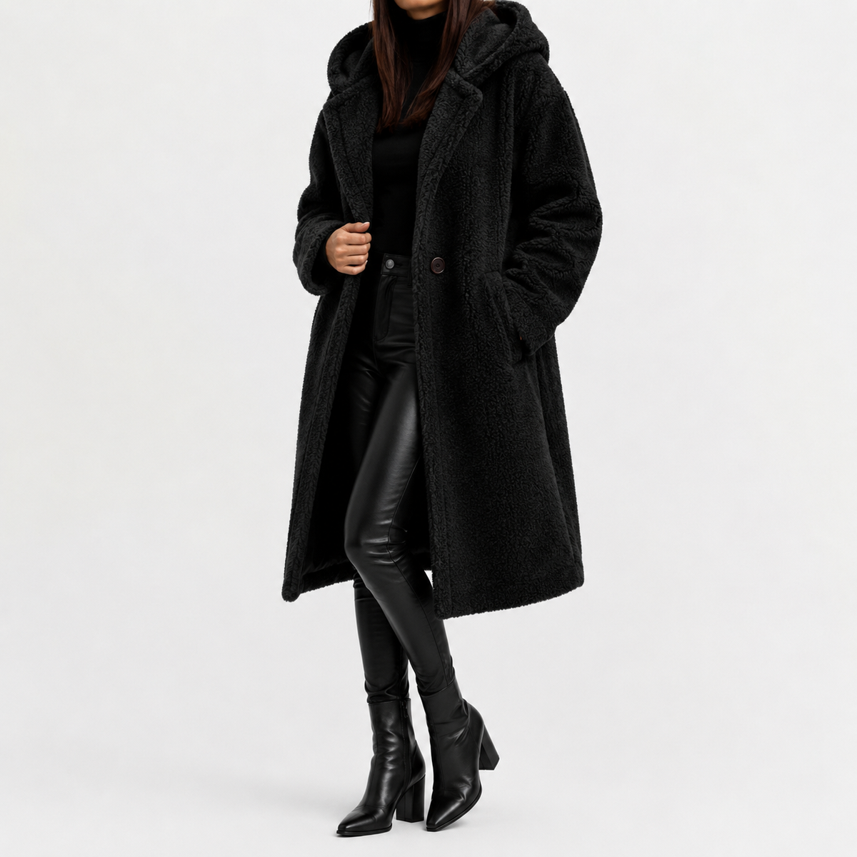 Women’s Teddy Coat – Longline Faux Fur Plush Winter Coat