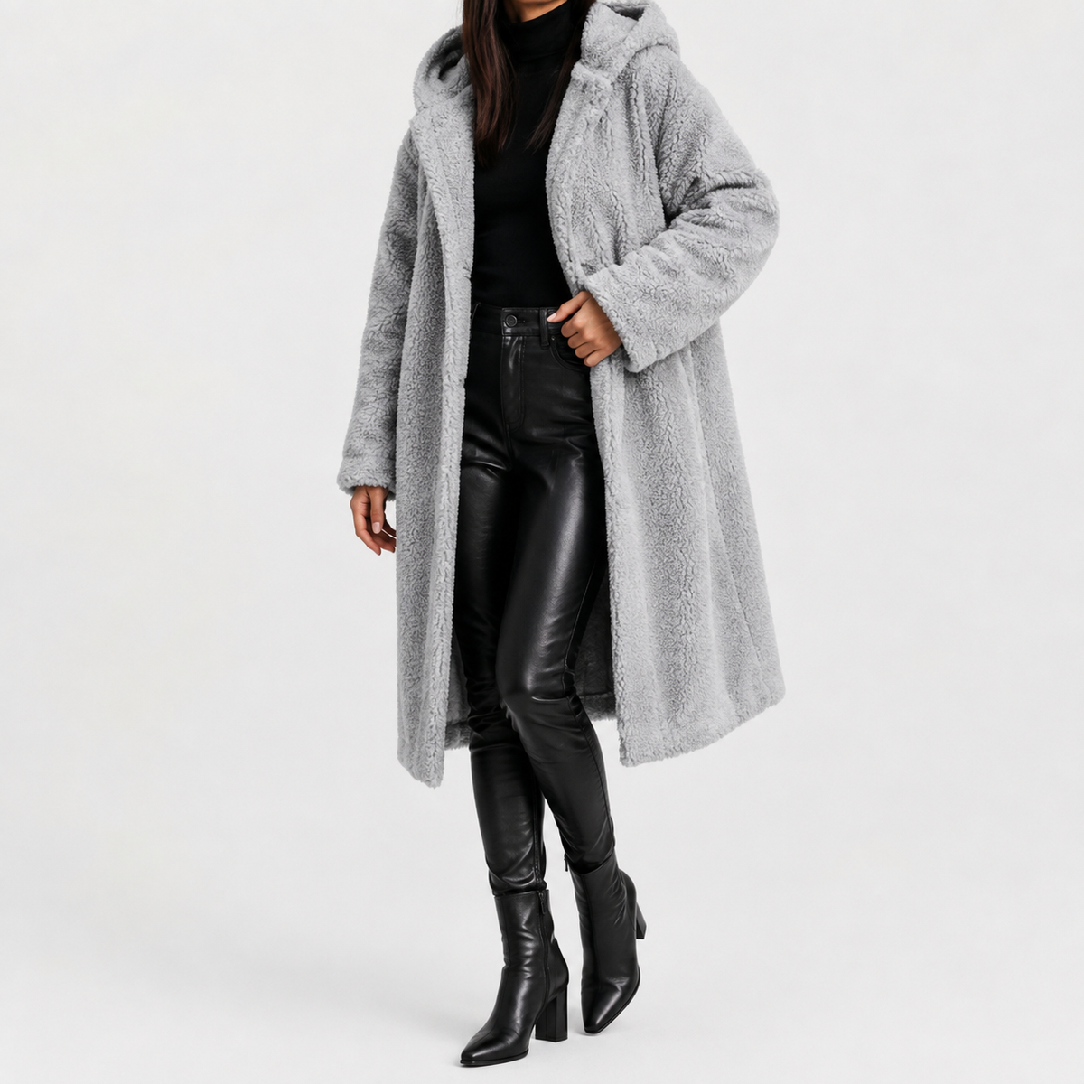 Women’s Teddy Coat – Longline Faux Fur Plush Winter Coat