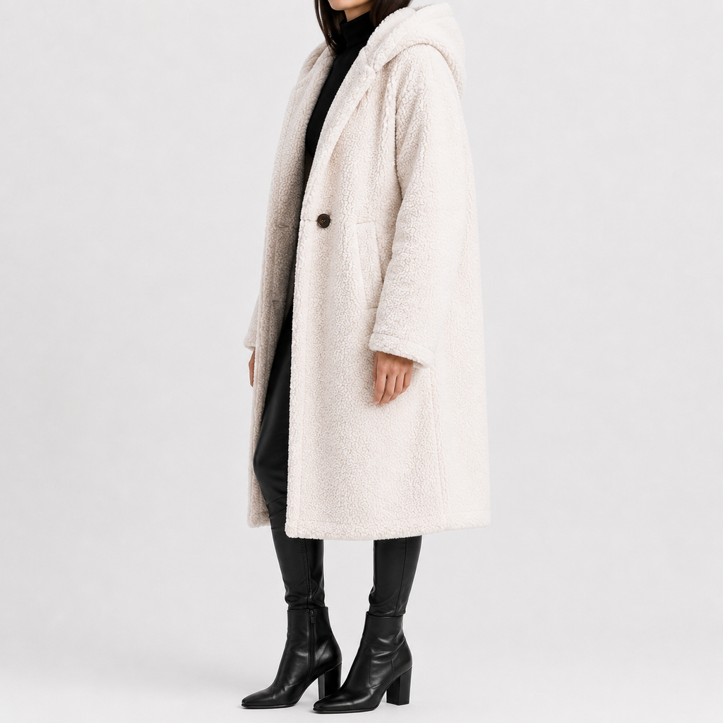 Women’s Teddy Coat – Longline Faux Fur Plush Winter Coat