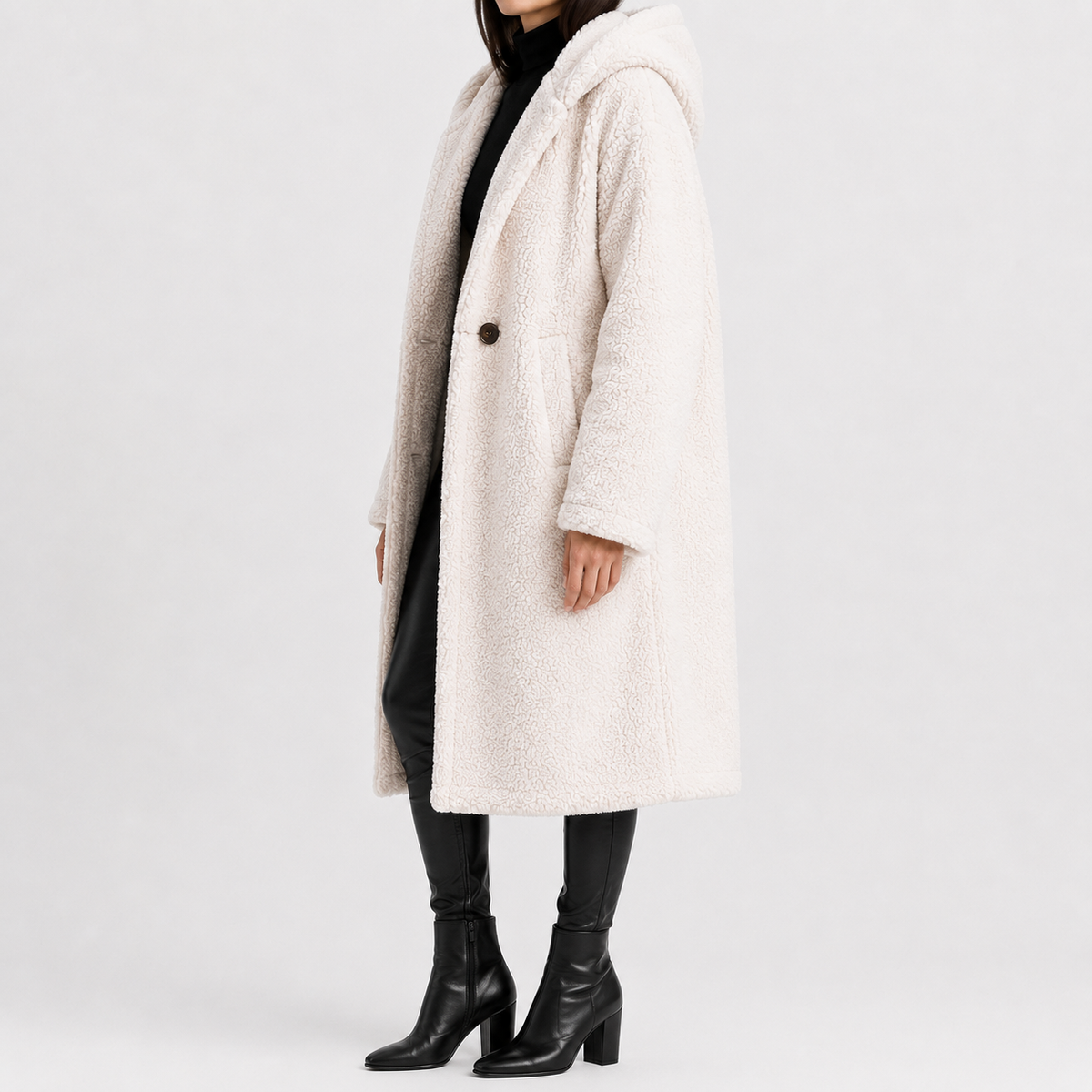 Women’s Teddy Coat – Longline Faux Fur Plush Winter Coat