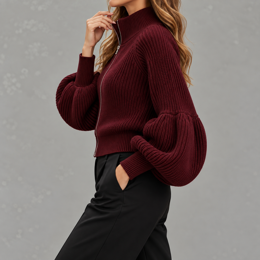 Women’s Textured Jumper – Fluffy Lantern Sleeve Long Sleeve Pullover