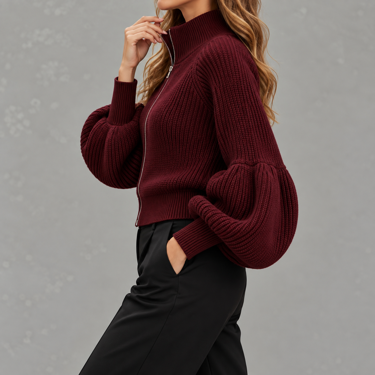 Women’s Textured Jumper – Fluffy Lantern Sleeve Long Sleeve Pullover