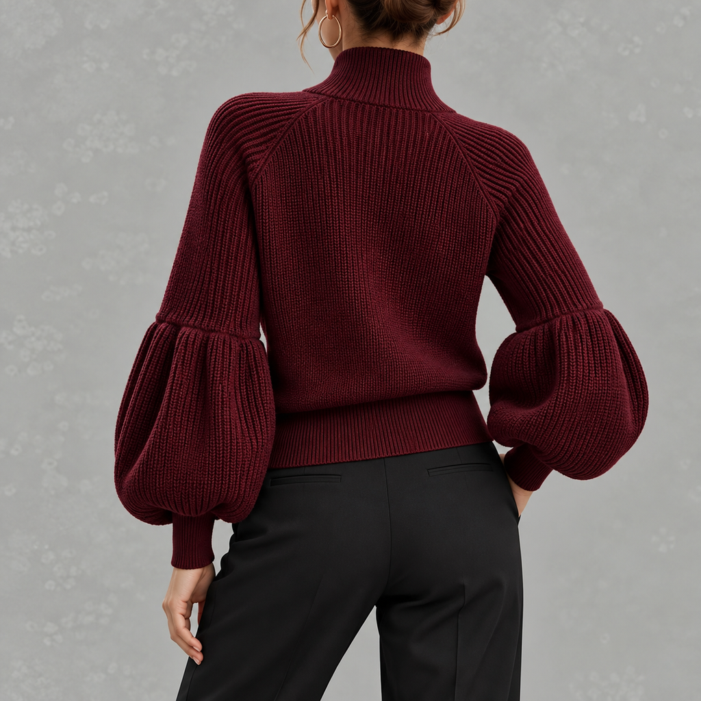 Women’s Textured Jumper – Fluffy Lantern Sleeve Long Sleeve Pullover