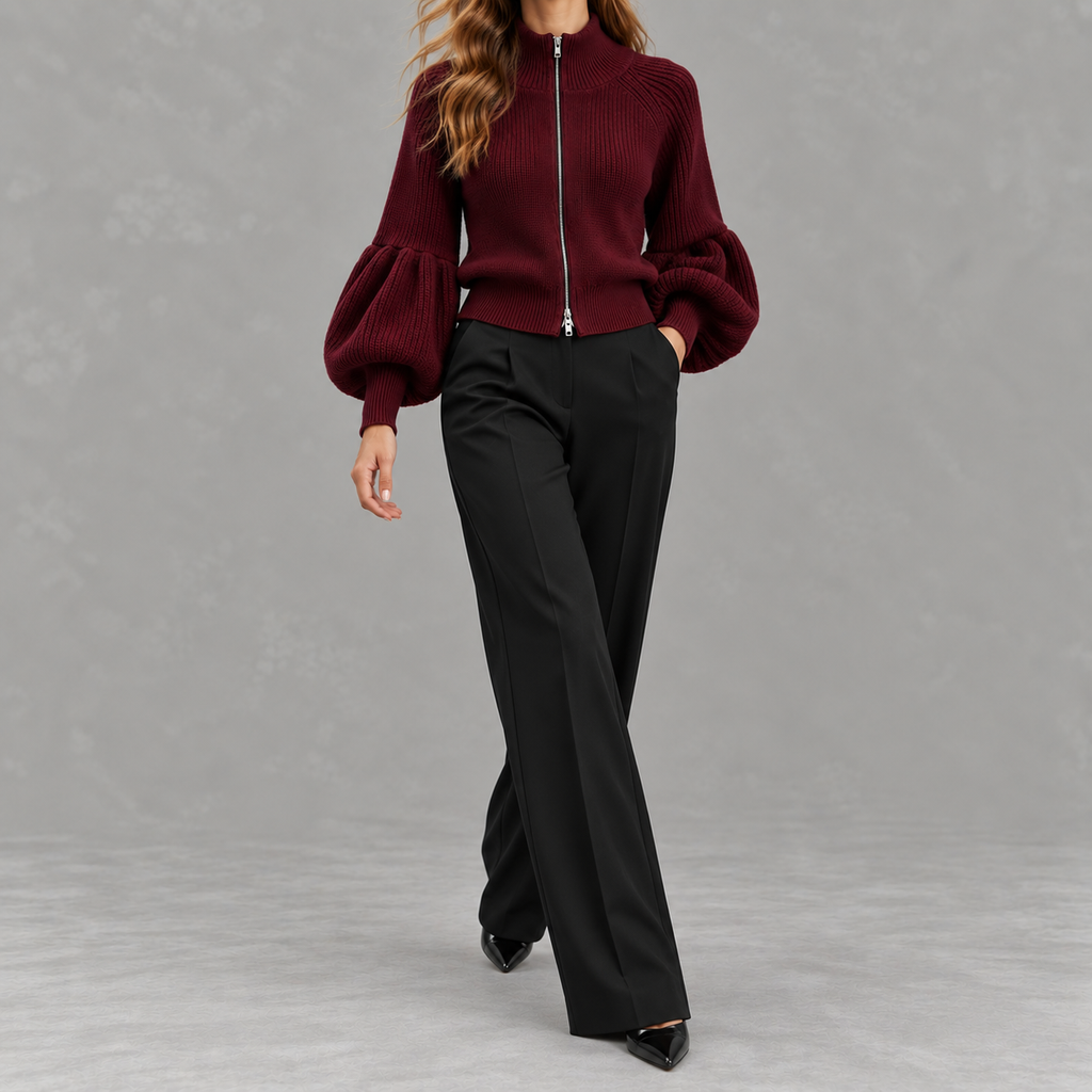 Women’s Textured Jumper – Fluffy Lantern Sleeve Long Sleeve Pullover