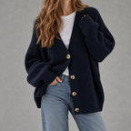 Women’s V Neck Cardigan – Solid Colour Vertical Stripe Knitted Jumper