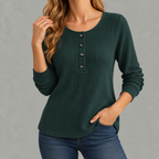 Women’s Waffle Knit Top – Relaxed Fit Crew Neck Long Sleeve Pullover