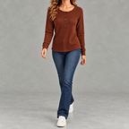 Women’s Waffle Knit Top – Relaxed Fit Crew Neck Long Sleeve Pullover