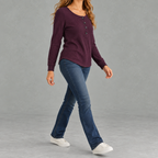 Women’s Waffle Knit Top – Relaxed Fit Crew Neck Long Sleeve Pullover