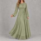Women’s Waist-Cinching Dress – Long Sleeve Fitted Midi Dress