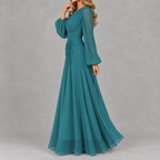 Women’s Waist-Cinching Dress – Long Sleeve Fitted Midi Dress