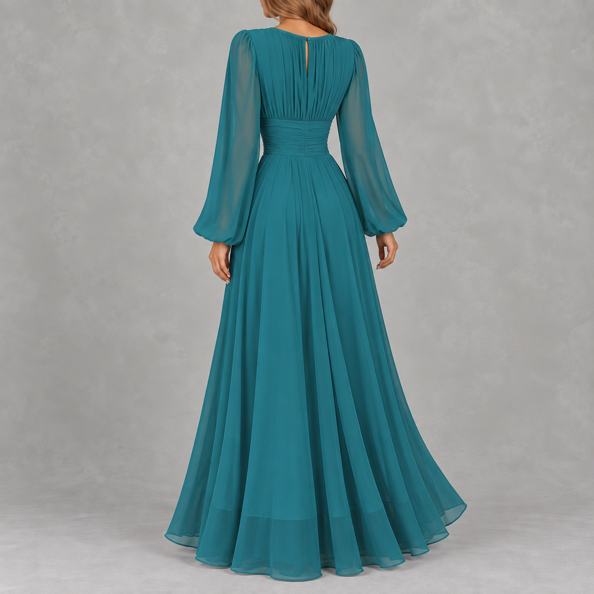 Women’s Waist-Cinching Dress – Long Sleeve Fitted Midi Dress