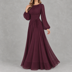 Women’s Waist-Cinching Dress – Long Sleeve Fitted Midi Dress