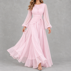 Women’s Waist-Cinching Dress – Long Sleeve Fitted Midi Dress