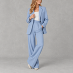 Women’s Wide Leg Suit – Casual Blazer and Trousers Two-Piece Set