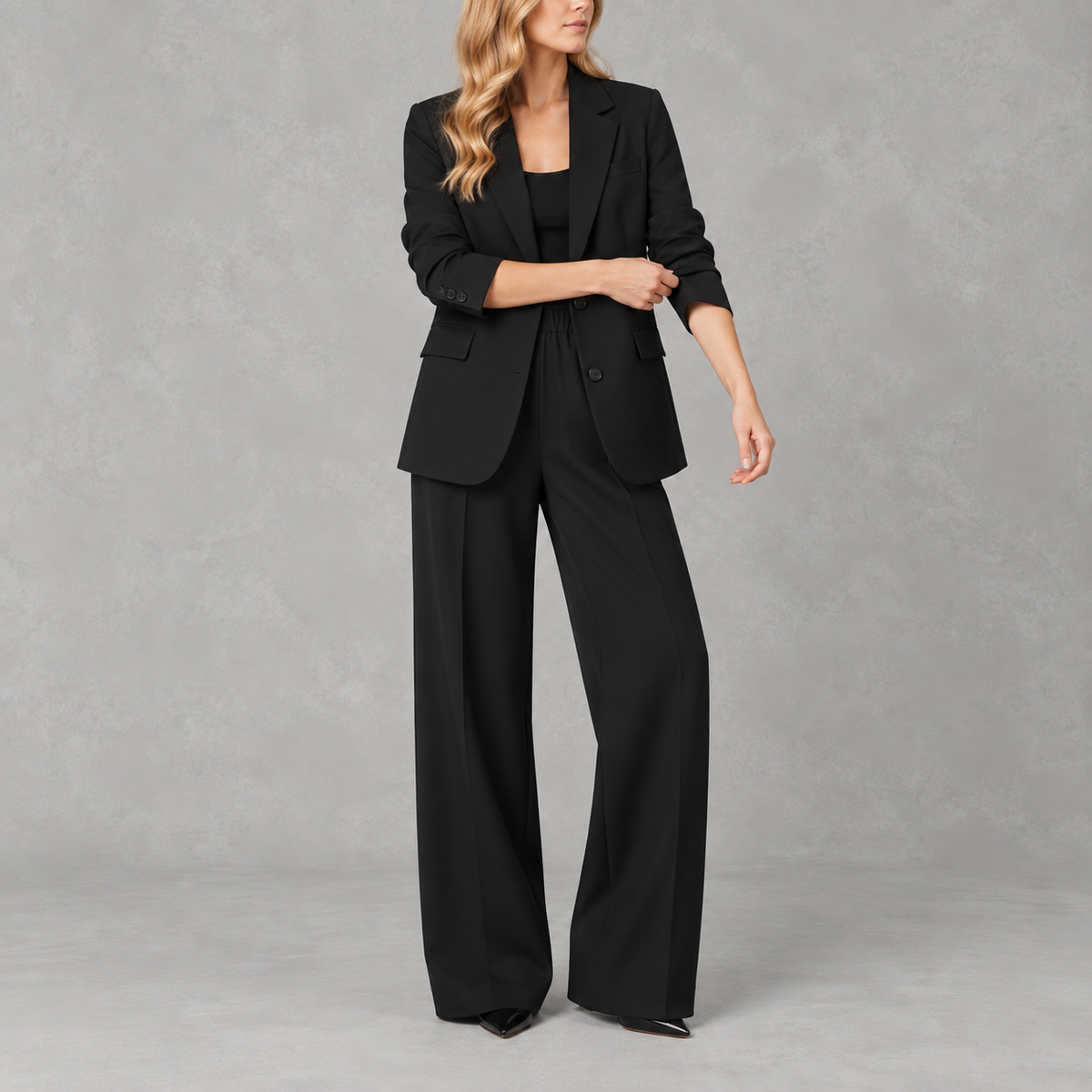 Women’s Wide Leg Suit – Casual Blazer and Trousers Two-Piece Set