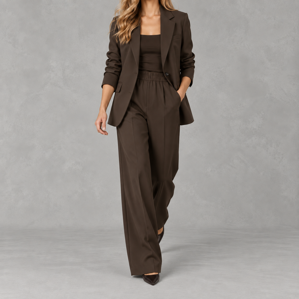 Women’s Wide Leg Suit – Casual Blazer and Trousers Two-Piece Set