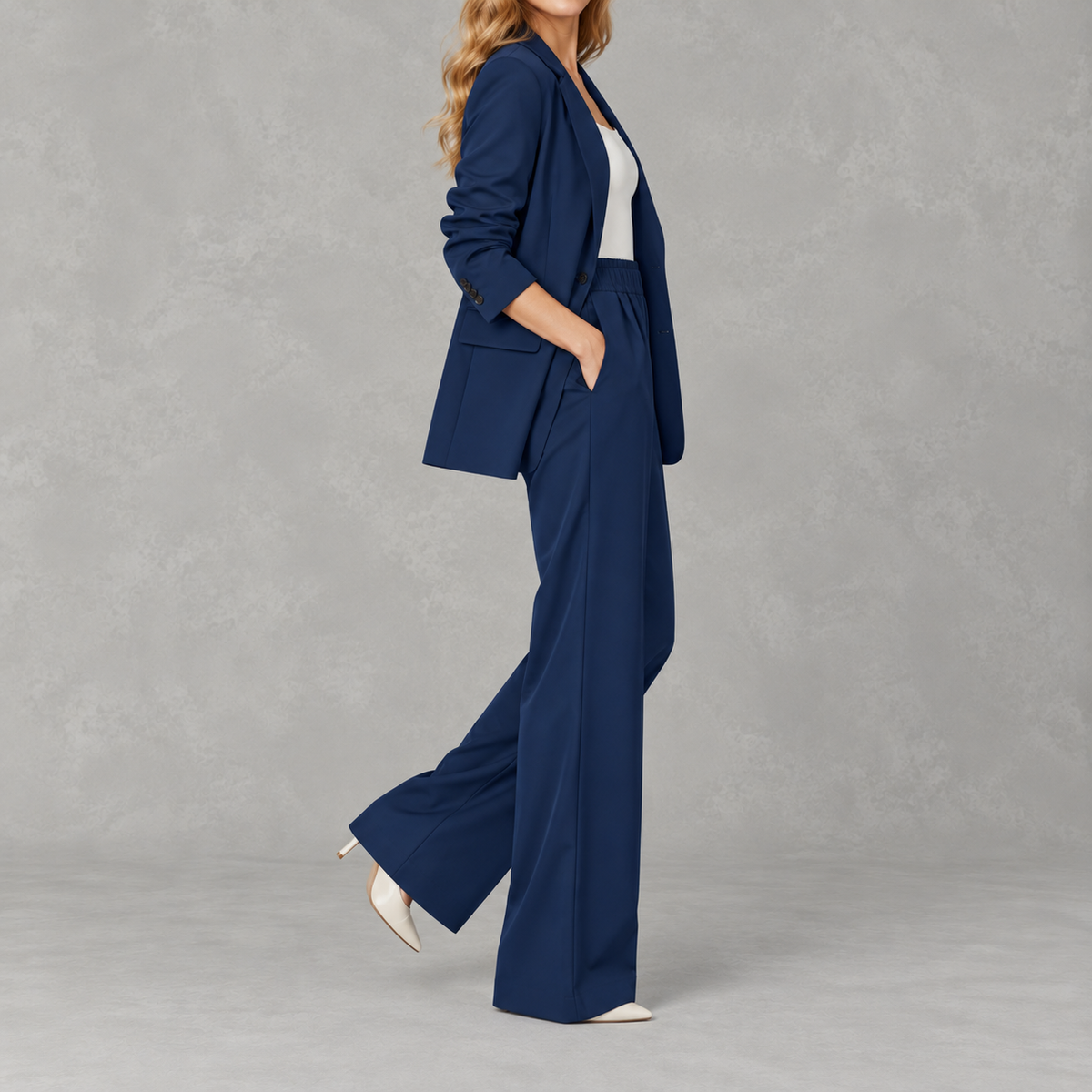 Women’s Wide Leg Suit – Casual Blazer and Trousers Two-Piece Set