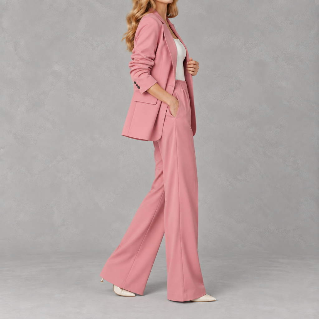 Women’s Wide Leg Suit – Casual Blazer and Trousers Two-Piece Set
