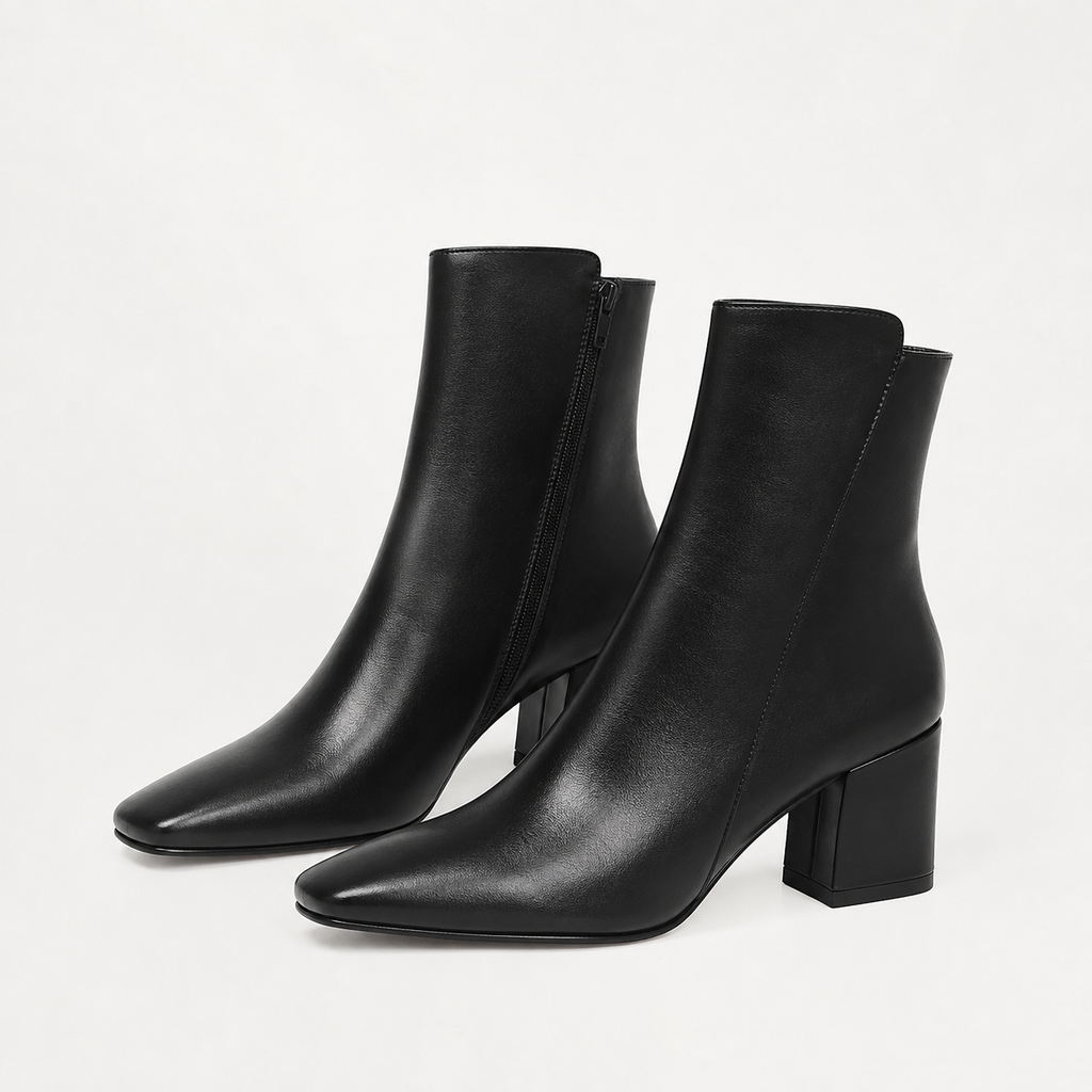 Women’s Leather Boots – Chunky Heel Zip-Up Ankle Boots