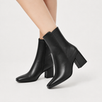 Women’s Leather Boots – Chunky Heel Zip-Up Ankle Boots