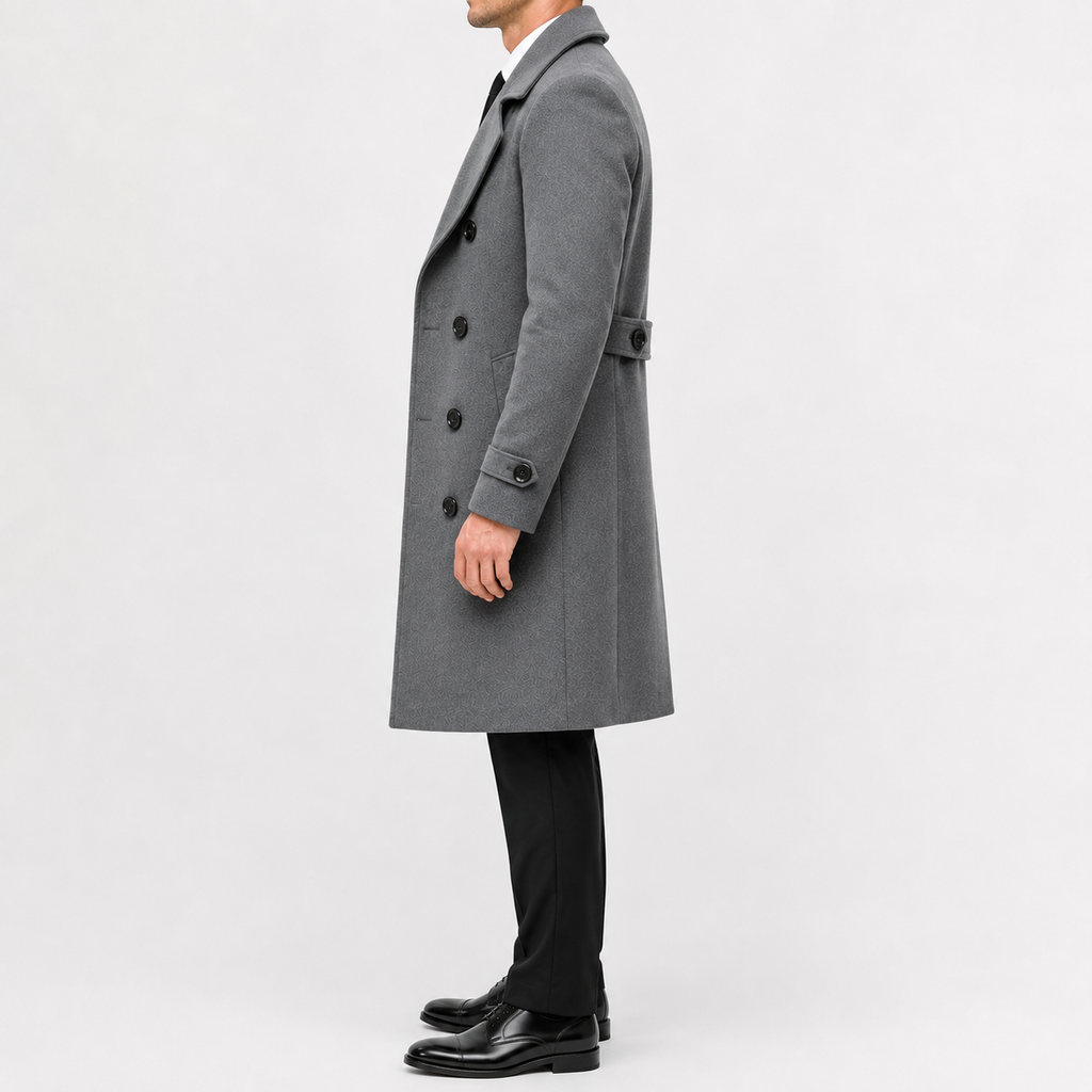 Men’s Trench Coat – Double Breasted Long Wool-Style Winter Overcoat