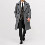 Men’s Trench Coat – Double Breasted Long Wool-Style Winter Overcoat