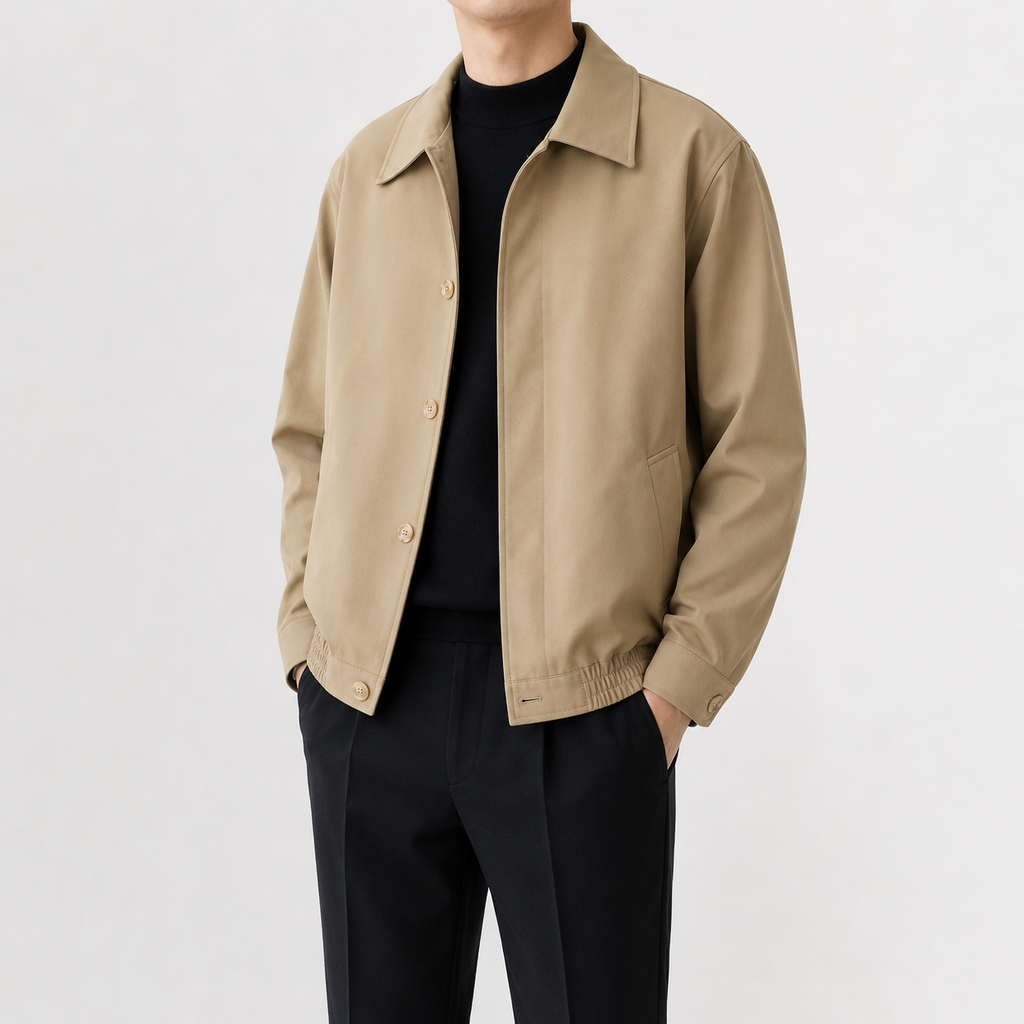 Men’s Overcoat – Relaxed Fit Cropped Casual Jacket for Autumn