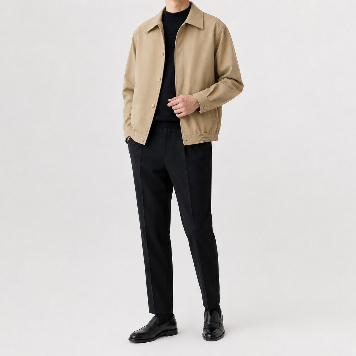 Men’s Overcoat – Relaxed Fit Cropped Casual Jacket for Autumn