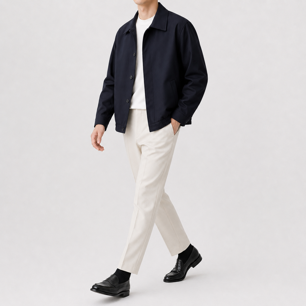 Men’s Overcoat – Relaxed Fit Cropped Casual Jacket for Autumn