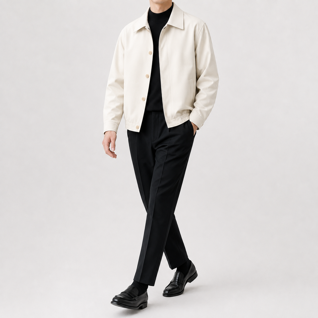 Men’s Overcoat – Relaxed Fit Cropped Casual Jacket for Autumn