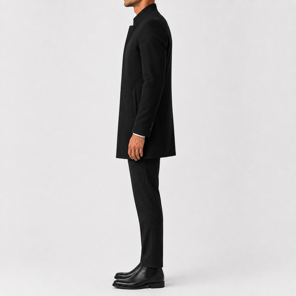 Men’s Overcoat – Slim Fit Solid Colour Long Coat for Smart Casual Wear
