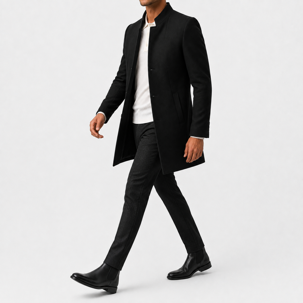 Men’s Overcoat – Slim Fit Solid Colour Long Coat for Smart Casual Wear