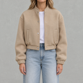 Women’s Bomber Jacket – Cropped Woollen-Style Flight Jacket with Stand Collar