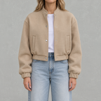 Women’s Bomber Jacket – Cropped Woollen-Style Flight Jacket with Stand Collar