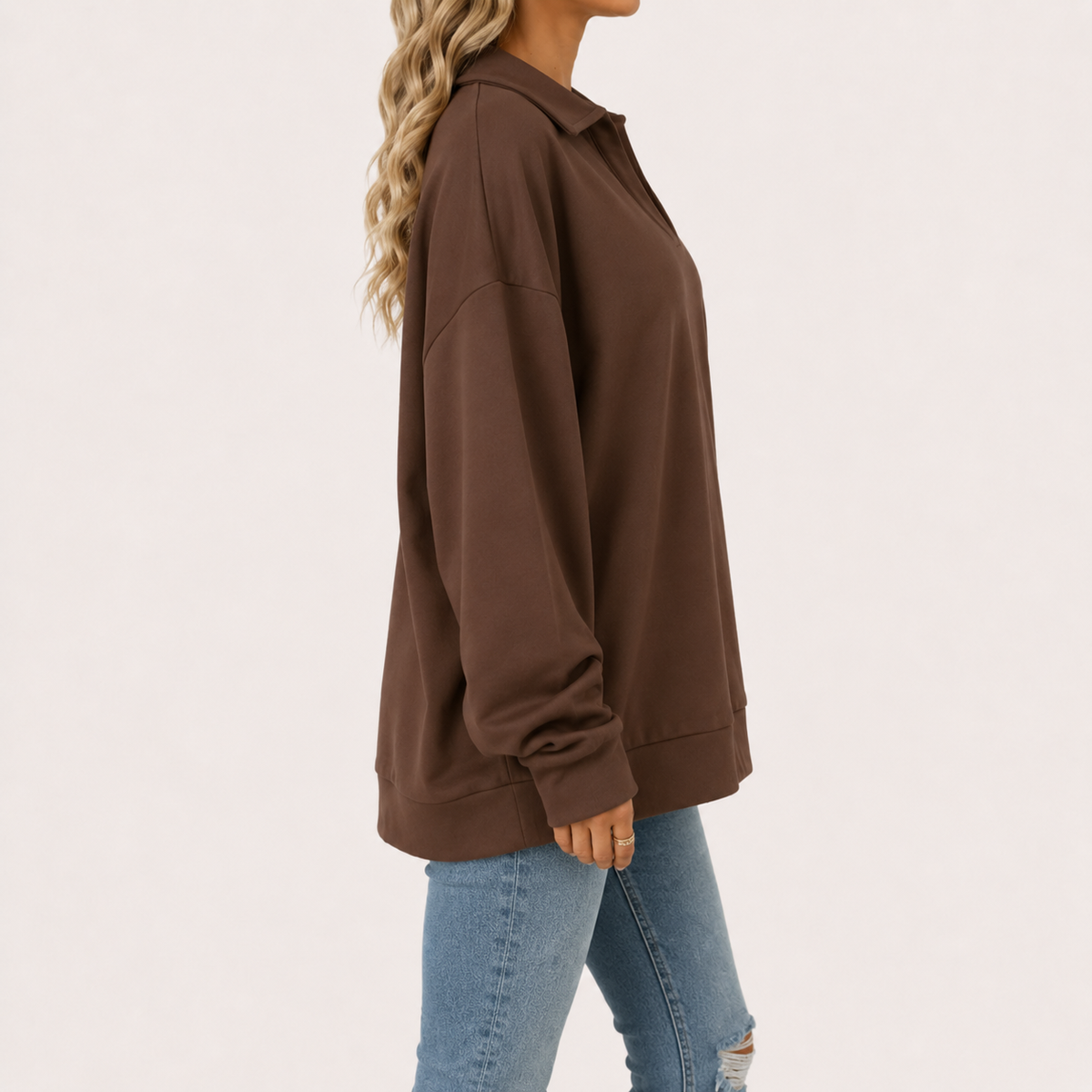 Women’s V Neck Jumper – Loose Fit Long Sleeve Pullover Top