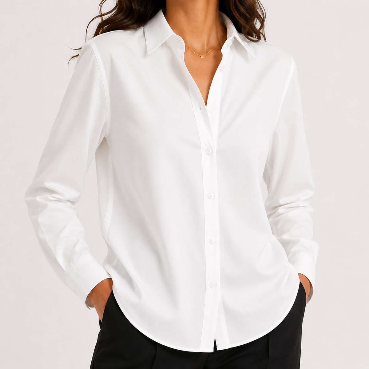 Women’s Button Up Shirt – Loose Fit Solid Colour Lapel Shirt