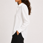Women’s Button Up Shirt – Loose Fit Solid Colour Lapel Shirt