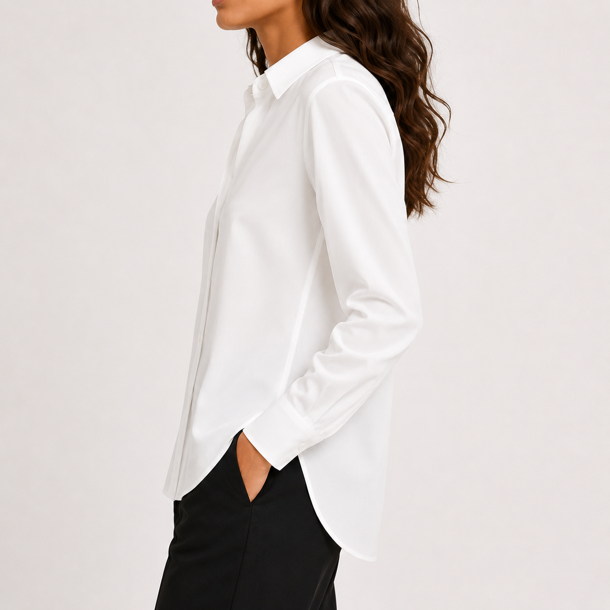 Women’s Button Up Shirt – Loose Fit Solid Colour Lapel Shirt