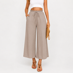 Women’s Wide Leg Trousers – Cropped Capri Trousers with Elasticated Waist and Pockets
