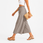 Women’s Wide Leg Trousers – Cropped Capri Trousers with Elasticated Waist and Pockets