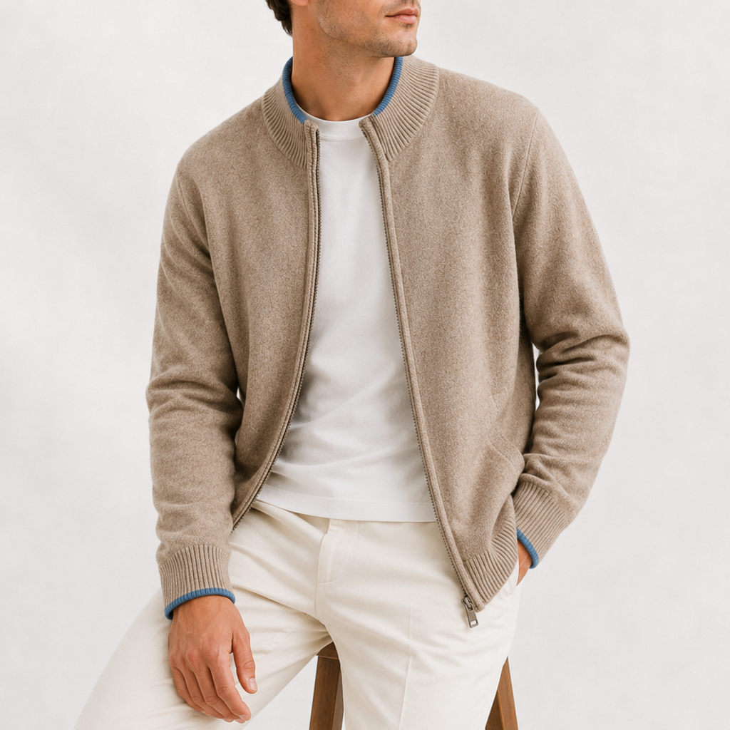 Men’s Knitted Zip Jacket – Lightweight Half Zip High Neck Jumper
