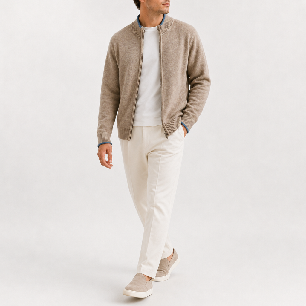 Men’s Knitted Zip Jacket – Lightweight Half Zip High Neck Jumper