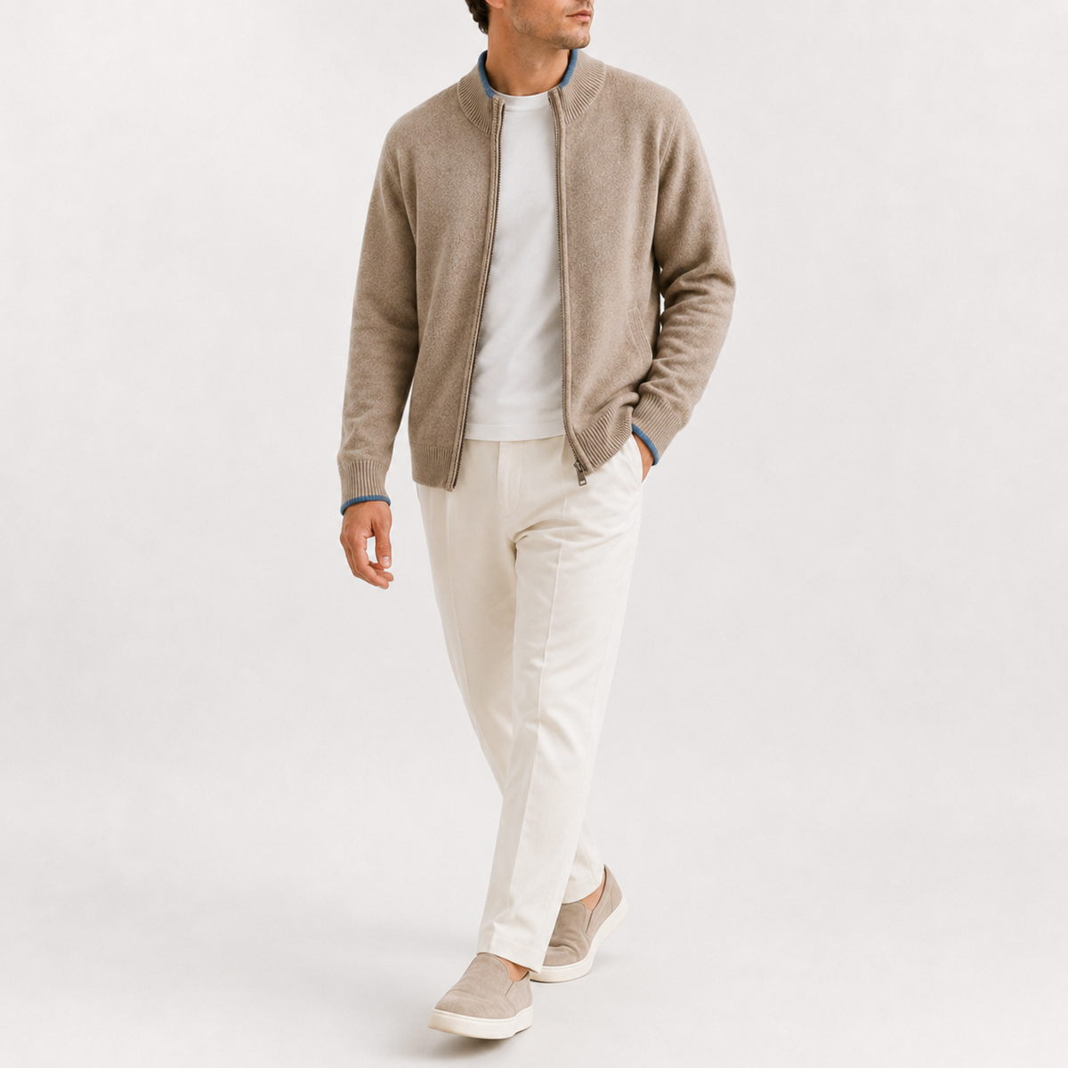 Men’s Knitted Zip Jacket – Lightweight Half Zip High Neck Jumper