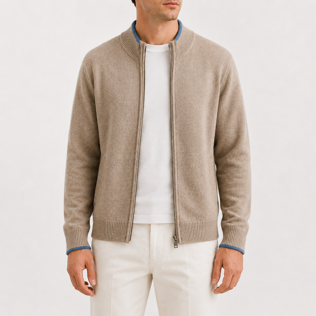 Men’s Knitted Zip Jacket – Lightweight Half Zip High Neck Jumper
