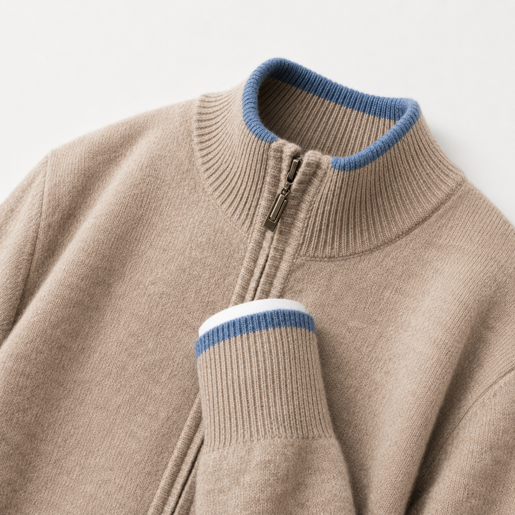 Men’s Knitted Zip Jacket – Lightweight Half Zip High Neck Jumper