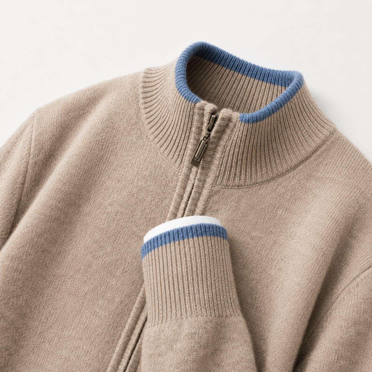 Men’s Knitted Zip Jacket – Lightweight Half Zip High Neck Jumper