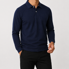Men’s Polo Shirt – Classic Long Sleeve Lapel Collar Smart Casual Top